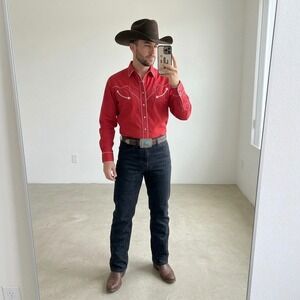 White Horse Mens Red Western Pearl Snap Shirt Arrowhead Embroidery Large Rodeo